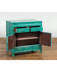 Aqua Teal Side Cabinet with Two Drawers & Double Doors-4. Asian & Chinese Furniture, Art, Antiques, Vintage Home Décor for sale at FEA Home