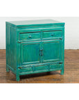 Aqua Teal Side Cabinet with Two Drawers over Two Doors-5. Asian & Chinese Furniture, Art, Antiques, Vintage Home Décor for sale at FEA Home