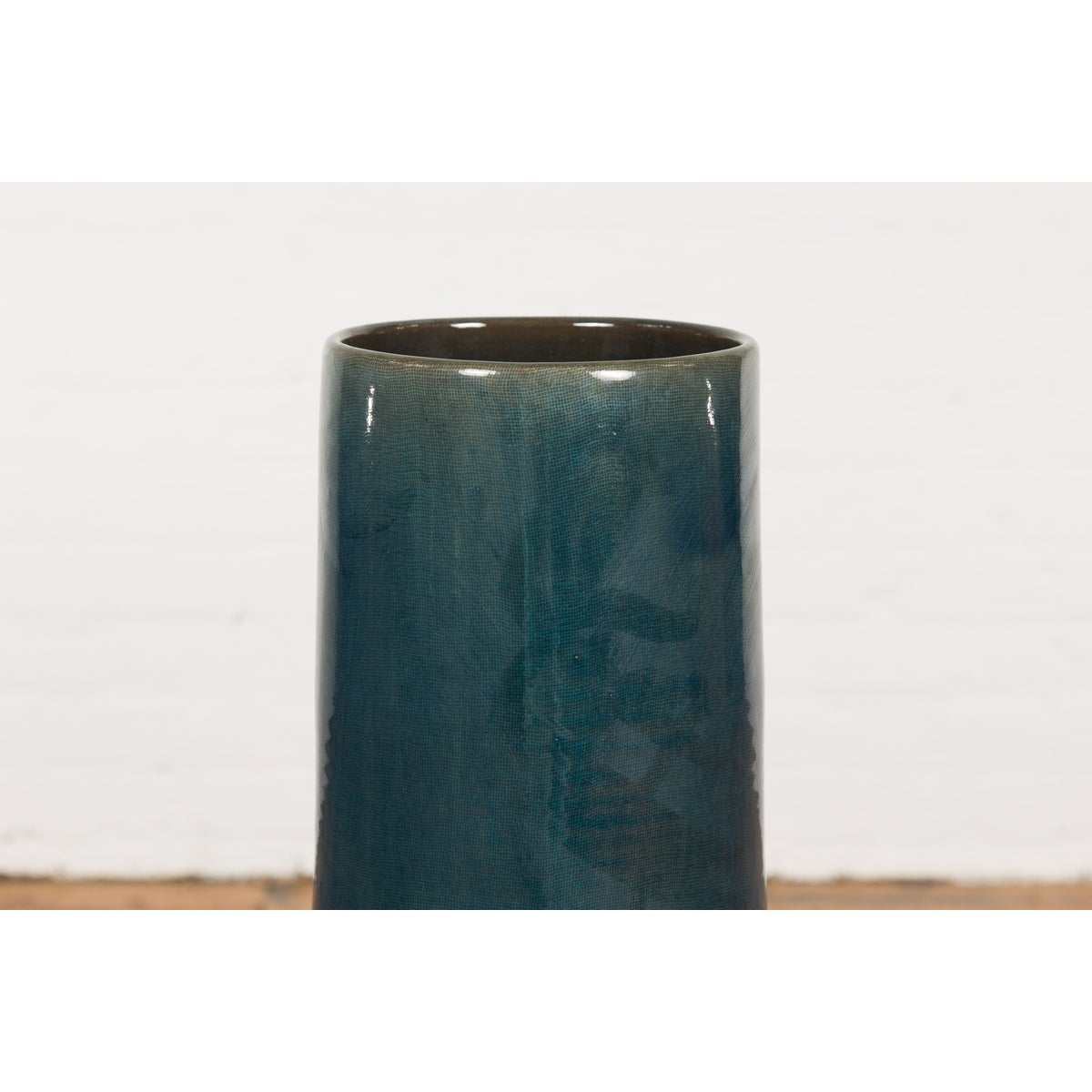 Artisan Made Prem Collection Blue Floor Ceramic Vase with Screen Patterns-6. Asian & Chinese Furniture, Art, Antiques, Vintage Home Décor for sale at FEA Home