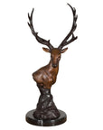 Bronze Stag Head Sculpture on Marble Base Created with Lost Wax Technique-1. Asian & Chinese Furniture, Art, Antiques, Vintage Home Décor for sale at FEA Home