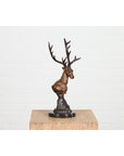 Bronze Stag Head Sculpture on Marble Base Created with Lost Wax Technique-11. Asian & Chinese Furniture, Art, Antiques, Vintage Home Décor for sale at FEA Home