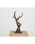 Bronze Stag Head Sculpture on Marble Base Created with Lost Wax Technique-15. Asian & Chinese Furniture, Art, Antiques, Vintage Home Décor for sale at FEA Home