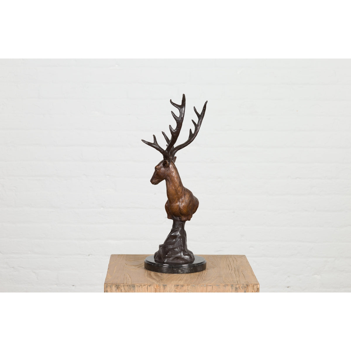 Bronze Stag Head Sculpture on Marble Base Created with Lost Wax Technique-16. Asian & Chinese Furniture, Art, Antiques, Vintage Home Décor for sale at FEA Home