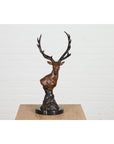 Bronze Stag Head Sculpture on Marble Base Created with Lost Wax Technique-2. Asian & Chinese Furniture, Art, Antiques, Vintage Home Décor for sale at FEA Home