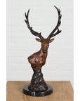 Bronze Stag Head Sculpture on Marble Base Created with Lost Wax Technique-5. Asian & Chinese Furniture, Art, Antiques, Vintage Home Décor for sale at FEA Home