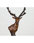 Bronze Stag Head Sculpture on Marble Base Created with Lost Wax Technique-6. Asian & Chinese Furniture, Art, Antiques, Vintage Home Décor for sale at FEA Home