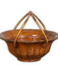 Chinese Late Qing Dynasty 1900s Varnished Bamboo Basket with Large Handles-1. Asian & Chinese Furniture, Art, Antiques, Vintage Home Décor for sale at FEA Home
