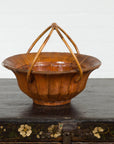 Chinese Late Qing Dynasty 1900s Varnished Bamboo Basket with Large Handles-3. Asian & Chinese Furniture, Art, Antiques, Vintage Home Décor for sale at FEA Home