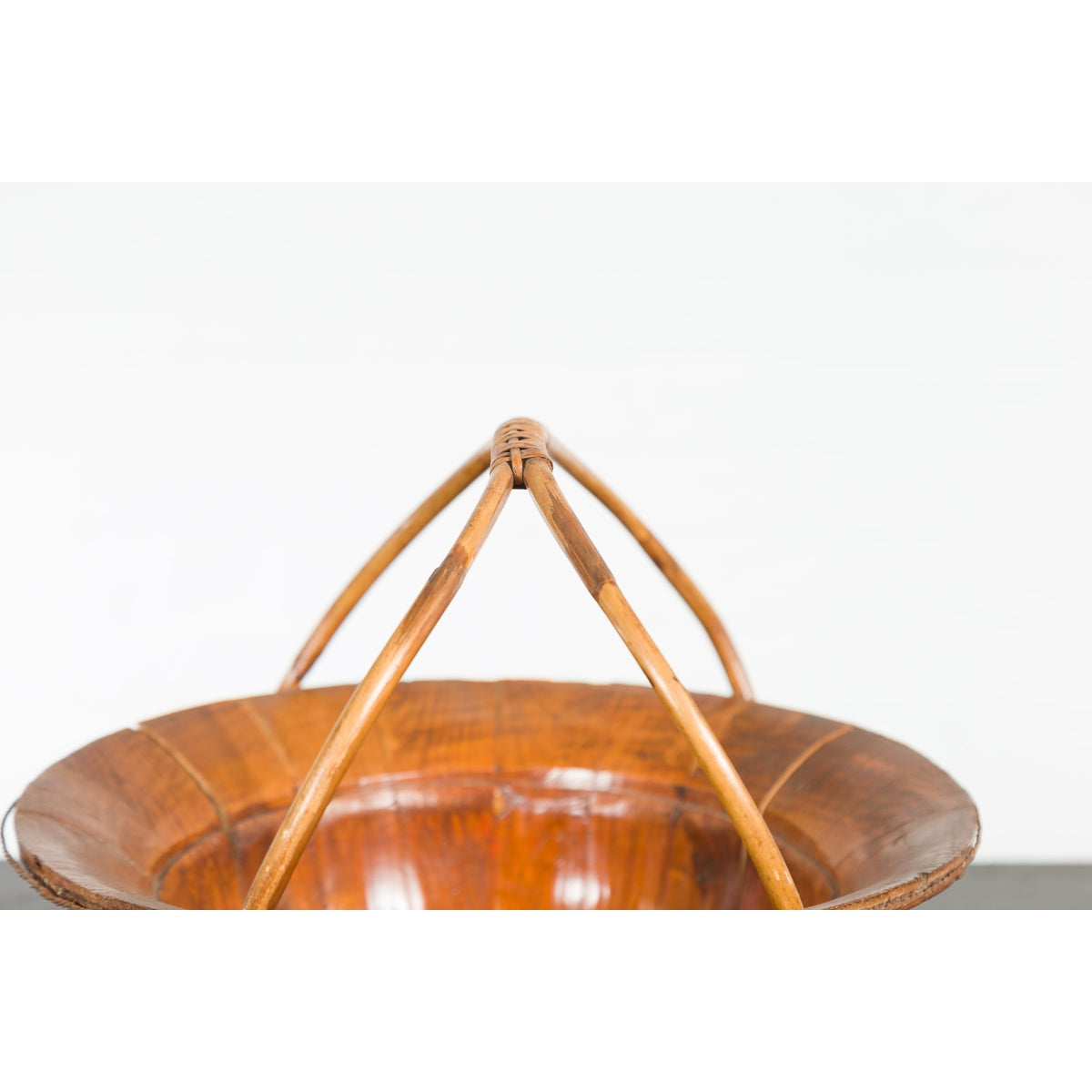Chinese Late Qing Dynasty 1900s Varnished Bamboo Basket with Large Handles-9. Asian & Chinese Furniture, Art, Antiques, Vintage Home Décor for sale at FEA Home