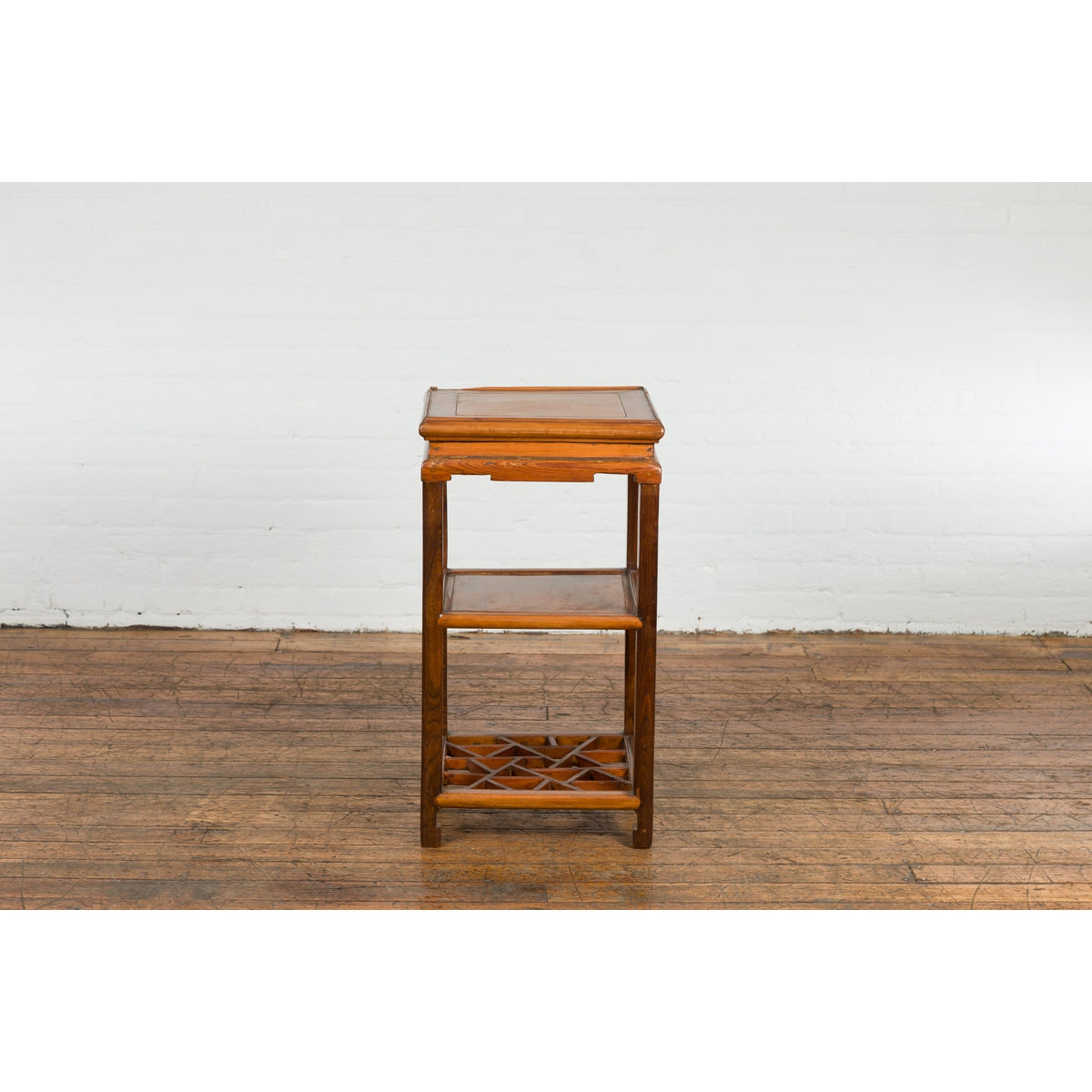 Chinese Late Qing Dynasty Lamp Table with Cracked Ice Shelf and Horse Hoof Feet-11. Asian & Chinese Furniture, Art, Antiques, Vintage Home Décor for sale at FEA Home