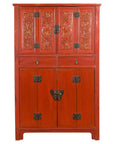 Chinese Late Qing Dynasty Period Red Lacquer Cabinet with Carved and Gilt Doors-1. Asian & Chinese Furniture, Art, Antiques, Vintage Home Décor for sale at FEA Home