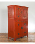 Chinese Late Qing Dynasty Period Red Lacquer Cabinet with Carved and Gilt Doors-3. Asian & Chinese Furniture, Art, Antiques, Vintage Home Décor for sale at FEA Home