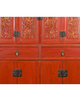 Chinese Late Qing Dynasty Period Red Lacquer Cabinet with Carved and Gilt Doors-6. Asian & Chinese Furniture, Art, Antiques, Vintage Home Décor for sale at FEA Home