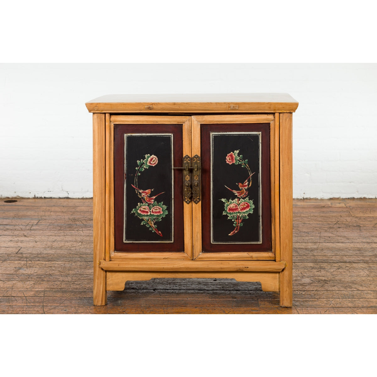 Chinese Late Qing Dynasty Side Cabinet with Hand Painted Flower and Bird Décor-3. Asian & Chinese Furniture, Art, Antiques, Vintage Home Décor for sale at FEA Home