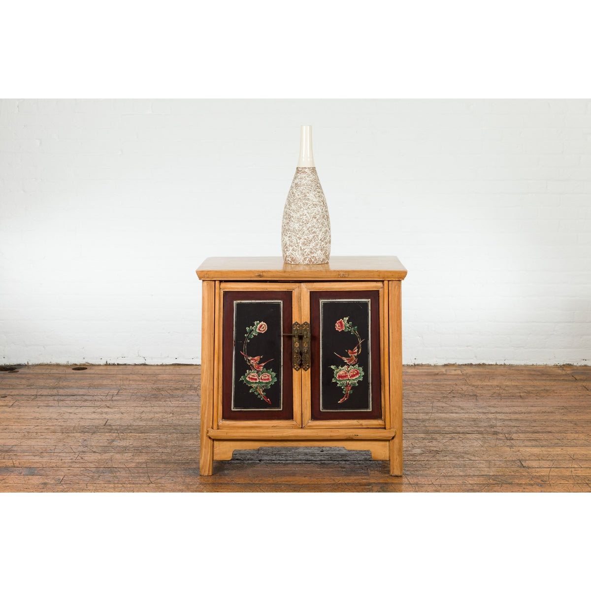 Chinese Late Qing Dynasty Side Cabinet with Hand Painted Flower and Bird Décor-4. Asian & Chinese Furniture, Art, Antiques, Vintage Home Décor for sale at FEA Home