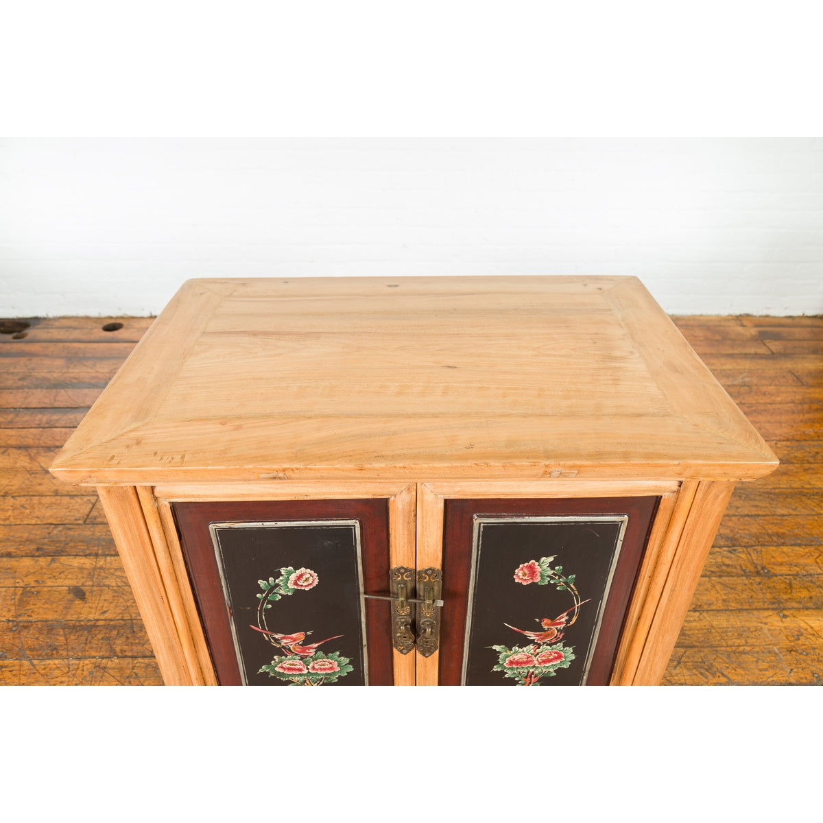 Chinese Late Qing Dynasty Side Cabinet with Hand Painted Flower and Bird Décor-6. Asian & Chinese Furniture, Art, Antiques, Vintage Home Décor for sale at FEA Home