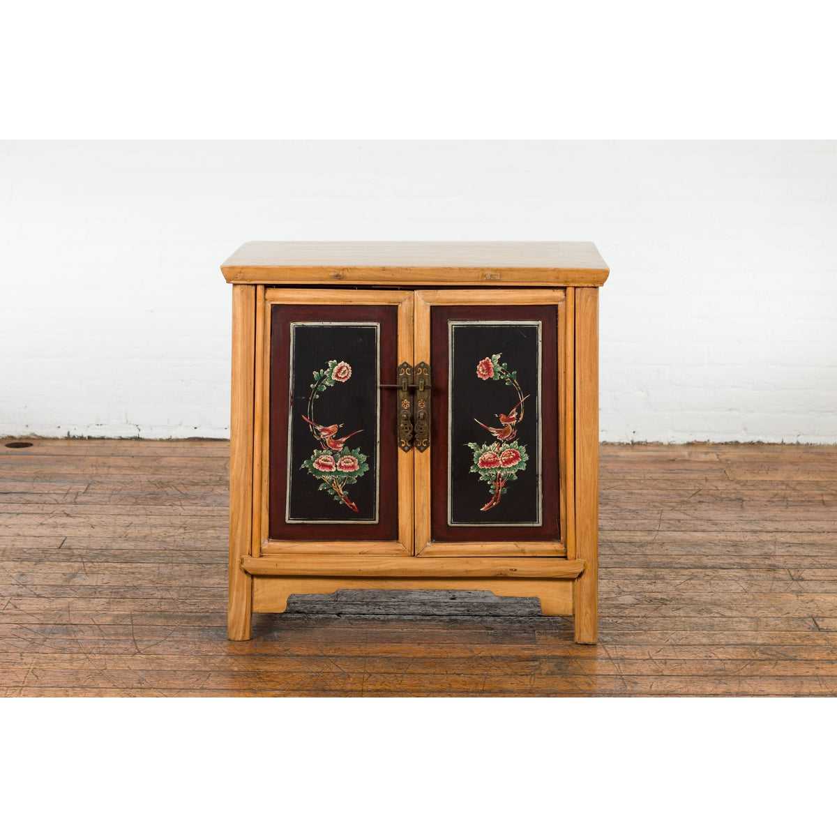 Chinese Late Qing Dynasty Side Cabinet with Hand Painted Flower and Bird Décor-8. Asian & Chinese Furniture, Art, Antiques, Vintage Home Décor for sale at FEA Home