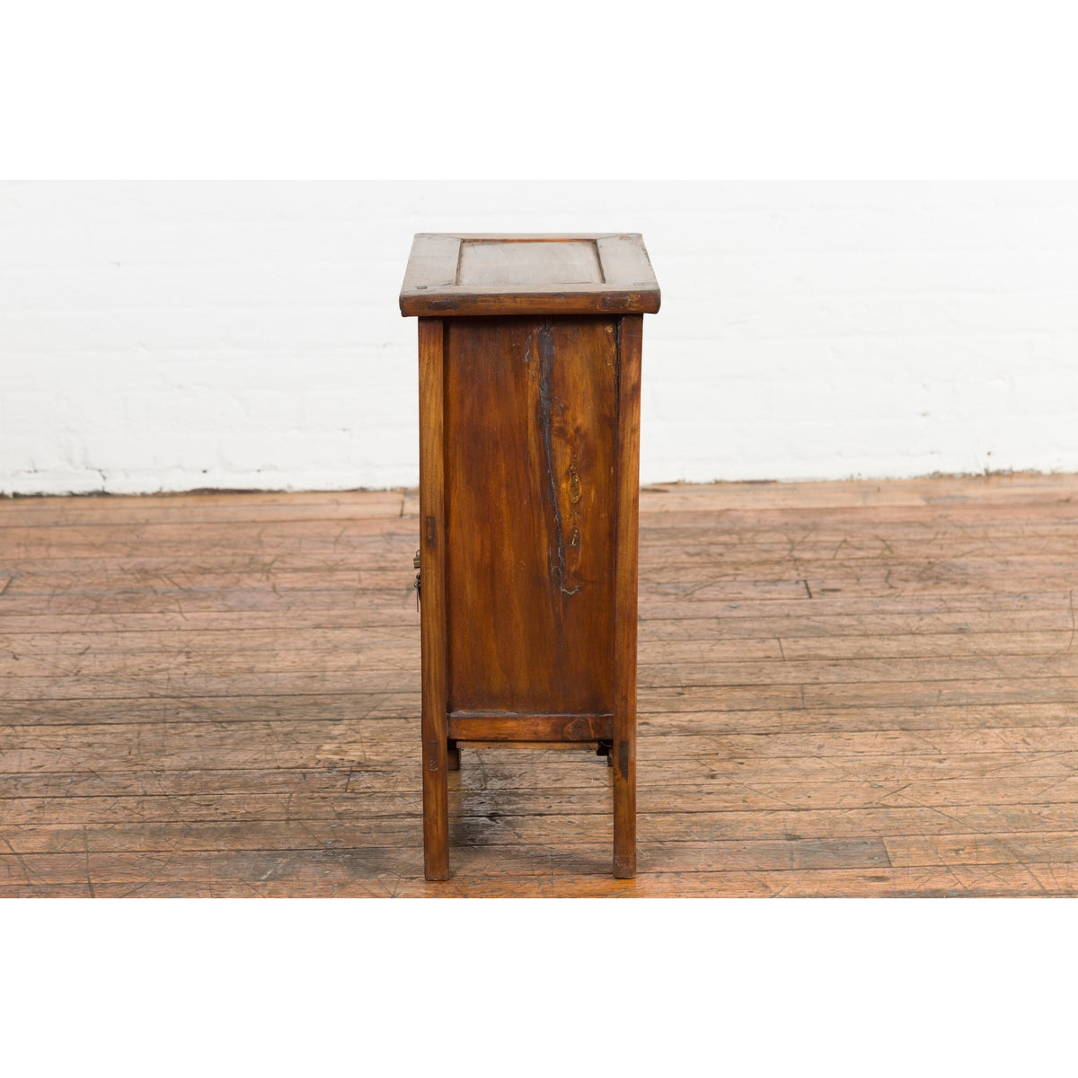 Chinese Qing Dynasty 19th Century Elm Side Cabinet with Fretwork Shelf and Doors-19. Asian & Chinese Furniture, Art, Antiques, Vintage Home Décor for sale at FEA Home