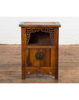 Chinese Qing Dynasty 19th Century Elm Side Cabinet with Fretwork Shelf and Doors-3. Asian & Chinese Furniture, Art, Antiques, Vintage Home Décor for sale at FEA Home
