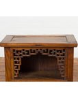 Chinese Qing Dynasty 19th Century Elm Side Cabinet with Fretwork Shelf and Doors-5. Asian & Chinese Furniture, Art, Antiques, Vintage Home Décor for sale at FEA Home