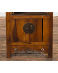 Chinese Qing Dynasty 19th Century Elm Side Cabinet with Fretwork Shelf and Doors-6. Asian & Chinese Furniture, Art, Antiques, Vintage Home Décor for sale at FEA Home