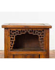 Chinese Qing Dynasty 19th Century Elm Side Cabinet with Fretwork Shelf and Doors-7. Asian & Chinese Furniture, Art, Antiques, Vintage Home Décor for sale at FEA Home