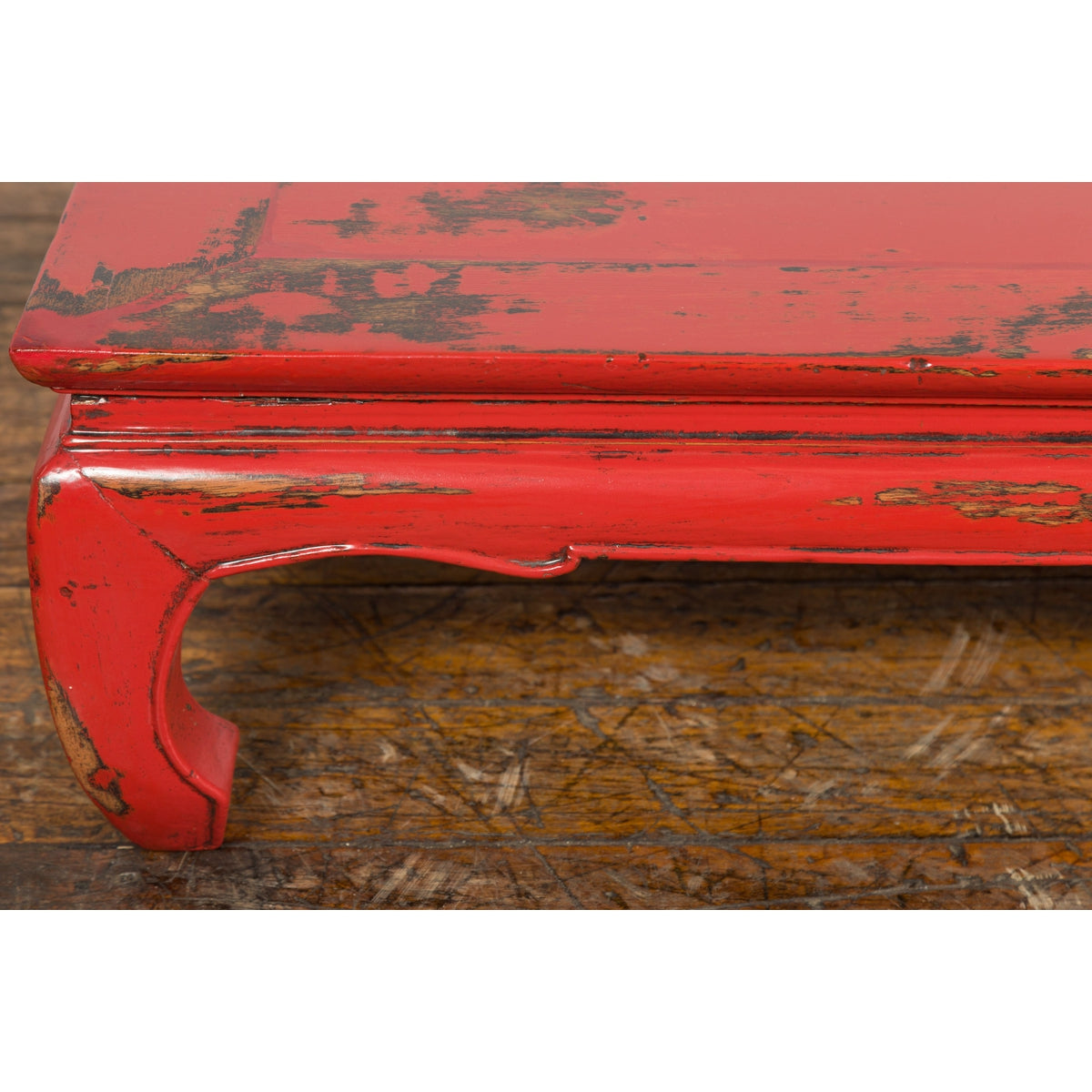 Chinese Qing Dynasty Low Kang Table with Custom Red Distressed Lacquer-11. Asian & Chinese Furniture, Art, Antiques, Vintage Home Décor for sale at FEA Home