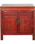 Chinese Red Lacquer Late Qing Dynasty Bedside Cabinet with Carved Décor-1. Asian & Chinese Furniture, Art, Antiques, Vintage Home Décor for sale at FEA Home