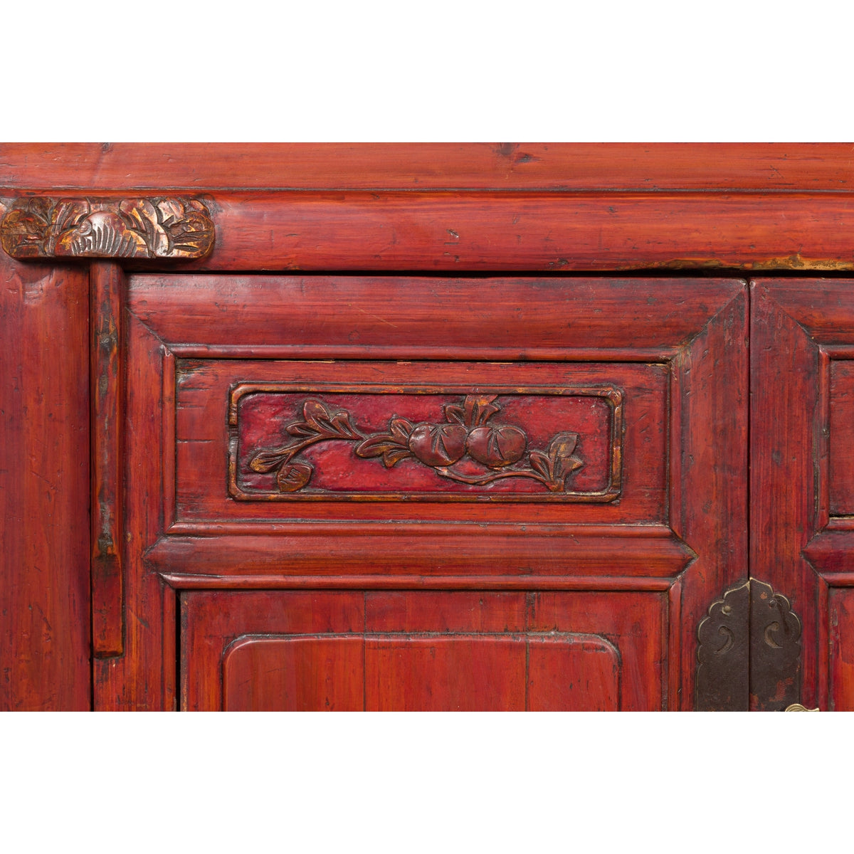 Chinese Red Lacquer Late Qing Dynasty Bedside Cabinet with Carved Décor-10. Asian & Chinese Furniture, Art, Antiques, Vintage Home Décor for sale at FEA Home