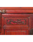 Chinese Red Lacquer Late Qing Dynasty Bedside Cabinet with Carved Décor-10. Asian & Chinese Furniture, Art, Antiques, Vintage Home Décor for sale at FEA Home