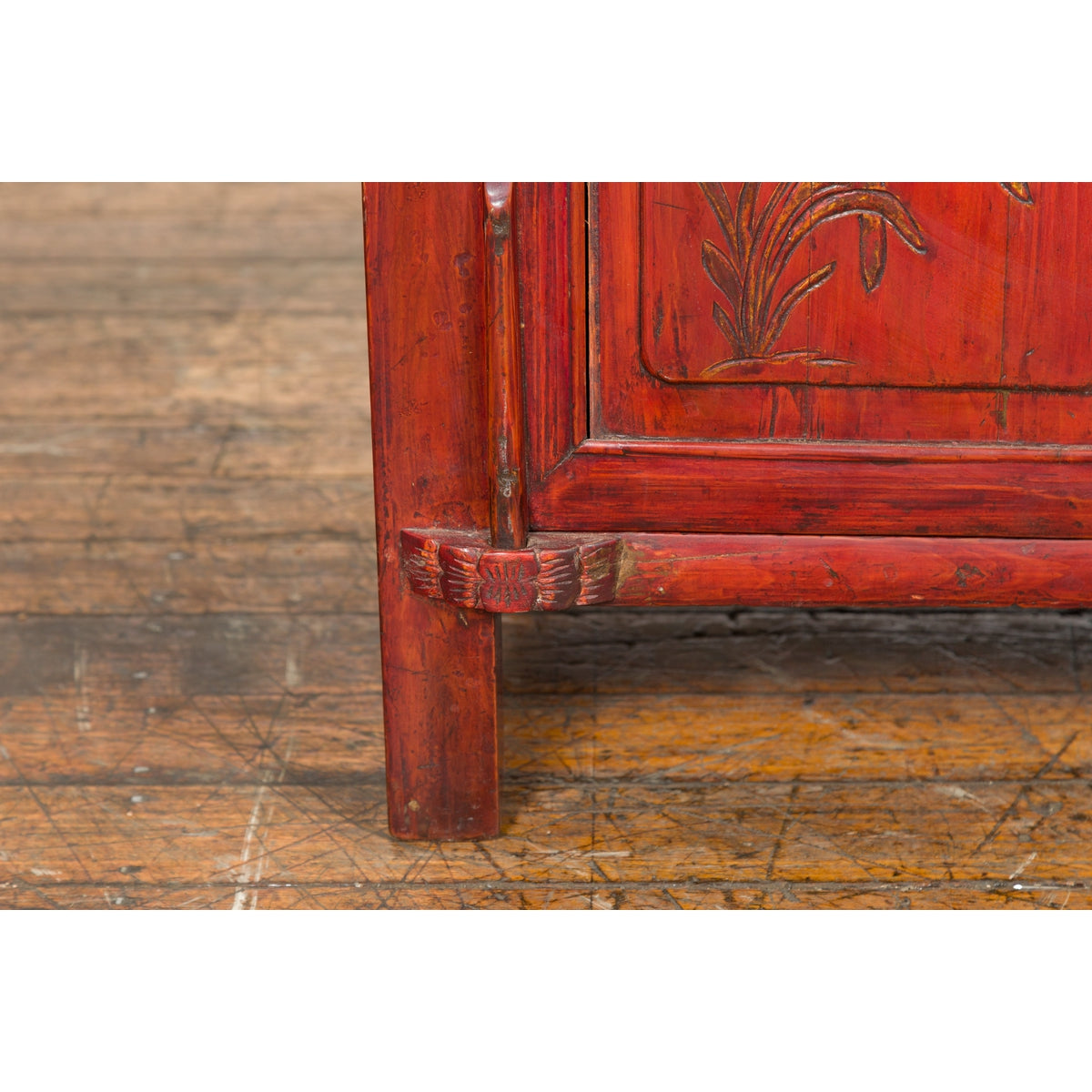 Chinese Red Lacquer Late Qing Dynasty Bedside Cabinet with Carved Décor-14. Asian & Chinese Furniture, Art, Antiques, Vintage Home Décor for sale at FEA Home