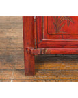 Chinese Red Lacquer Late Qing Dynasty Bedside Cabinet with Carved Décor-14. Asian & Chinese Furniture, Art, Antiques, Vintage Home Décor for sale at FEA Home