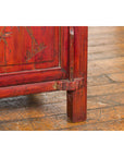 Chinese Red Lacquer Late Qing Dynasty Bedside Cabinet with Carved Décor-15. Asian & Chinese Furniture, Art, Antiques, Vintage Home Décor for sale at FEA Home
