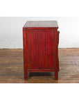 Chinese Red Lacquer Late Qing Dynasty Bedside Cabinet with Carved Décor-17. Asian & Chinese Furniture, Art, Antiques, Vintage Home Décor for sale at FEA Home