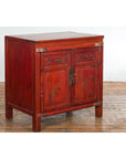 Chinese Red Lacquer Late Qing Dynasty Bedside Cabinet with Carved Décor-2. Asian & Chinese Furniture, Art, Antiques, Vintage Home Décor for sale at FEA Home