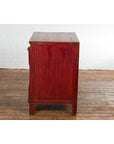 Chinese Red Lacquer Late Qing Dynasty Bedside Cabinet with Carved Décor-20. Asian & Chinese Furniture, Art, Antiques, Vintage Home Décor for sale at FEA Home
