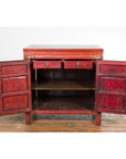 Chinese Red Lacquer Late Qing Dynasty Bedside Cabinet with Carved Décor-5. Asian & Chinese Furniture, Art, Antiques, Vintage Home Décor for sale at FEA Home