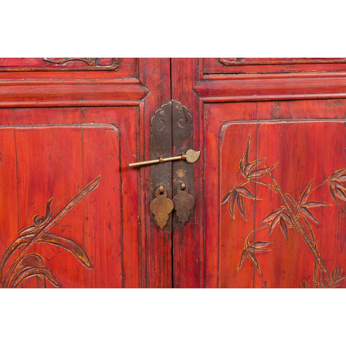 Chinese Red Lacquer Late Qing Dynasty Bedside Cabinet with Carved Décor-7. Asian & Chinese Furniture, Art, Antiques, Vintage Home Décor for sale at FEA Home