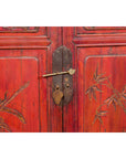 Chinese Red Lacquer Late Qing Dynasty Bedside Cabinet with Carved Décor-7. Asian & Chinese Furniture, Art, Antiques, Vintage Home Décor for sale at FEA Home