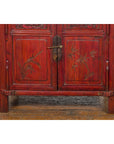 Chinese Red Lacquer Late Qing Dynasty Bedside Cabinet with Carved Décor-9. Asian & Chinese Furniture, Art, Antiques, Vintage Home Décor for sale at FEA Home