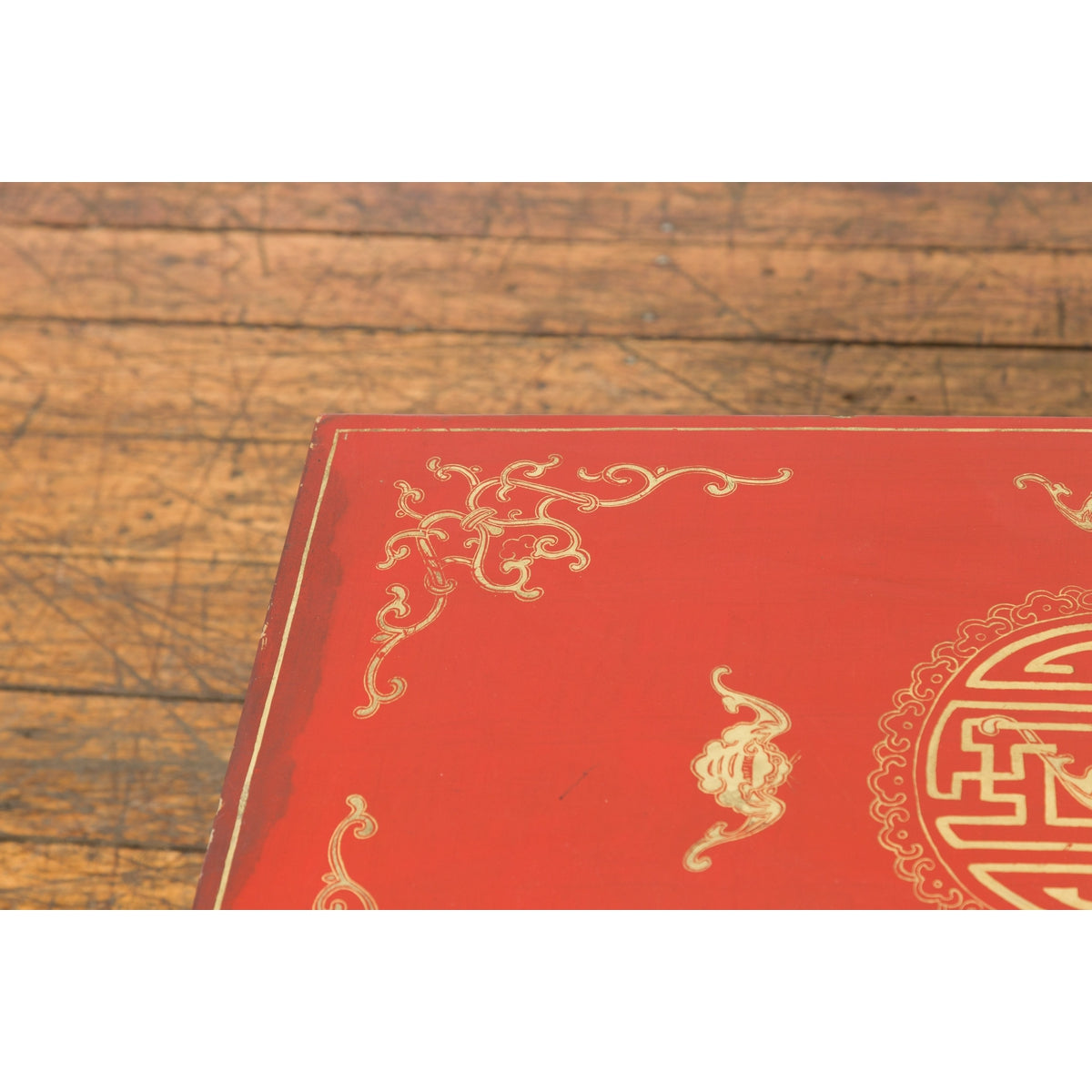 Chinese Red Lacquered Blanket Chest with Gilt Motifs and Guardian Lions-14. Asian & Chinese Furniture, Art, Antiques, Vintage Home Décor for sale at FEA Home
