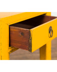 Chinese Vintage Distressed Yellow Lacquer with Single Drawer and Horse Hoof Feet-10. Asian & Chinese Furniture, Art, Antiques, Vintage Home Décor for sale at FEA Home