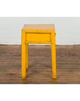 Chinese Vintage Distressed Yellow Lacquer with Single Drawer and Horse Hoof Feet-11. Asian & Chinese Furniture, Art, Antiques, Vintage Home Décor for sale at FEA Home