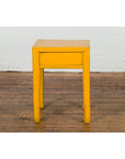 Chinese Vintage Distressed Yellow Lacquer with Single Drawer and Horse Hoof Feet-12. Asian & Chinese Furniture, Art, Antiques, Vintage Home Décor for sale at FEA Home