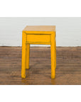 Chinese Vintage Distressed Yellow Lacquer with Single Drawer and Horse Hoof Feet-13. Asian & Chinese Furniture, Art, Antiques, Vintage Home Décor for sale at FEA Home