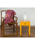 Chinese Vintage Distressed Yellow Lacquer with Single Drawer and Horse Hoof Feet-3. Asian & Chinese Furniture, Art, Antiques, Vintage Home Décor for sale at FEA Home