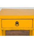 Chinese Vintage Distressed Yellow Lacquer with Single Drawer and Horse Hoof Feet-6. Asian & Chinese Furniture, Art, Antiques, Vintage Home Décor for sale at FEA Home