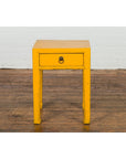 Chinese Vintage Distressed Yellow Lacquer with Single Drawer and Horse Hoof Feet-7. Asian & Chinese Furniture, Art, Antiques, Vintage Home Décor for sale at FEA Home