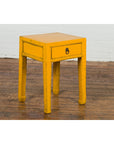 Chinese Vintage Distressed Yellow Lacquer with Single Drawer and Horse Hoof Feet-8. Asian & Chinese Furniture, Art, Antiques, Vintage Home Décor for sale at FEA Home