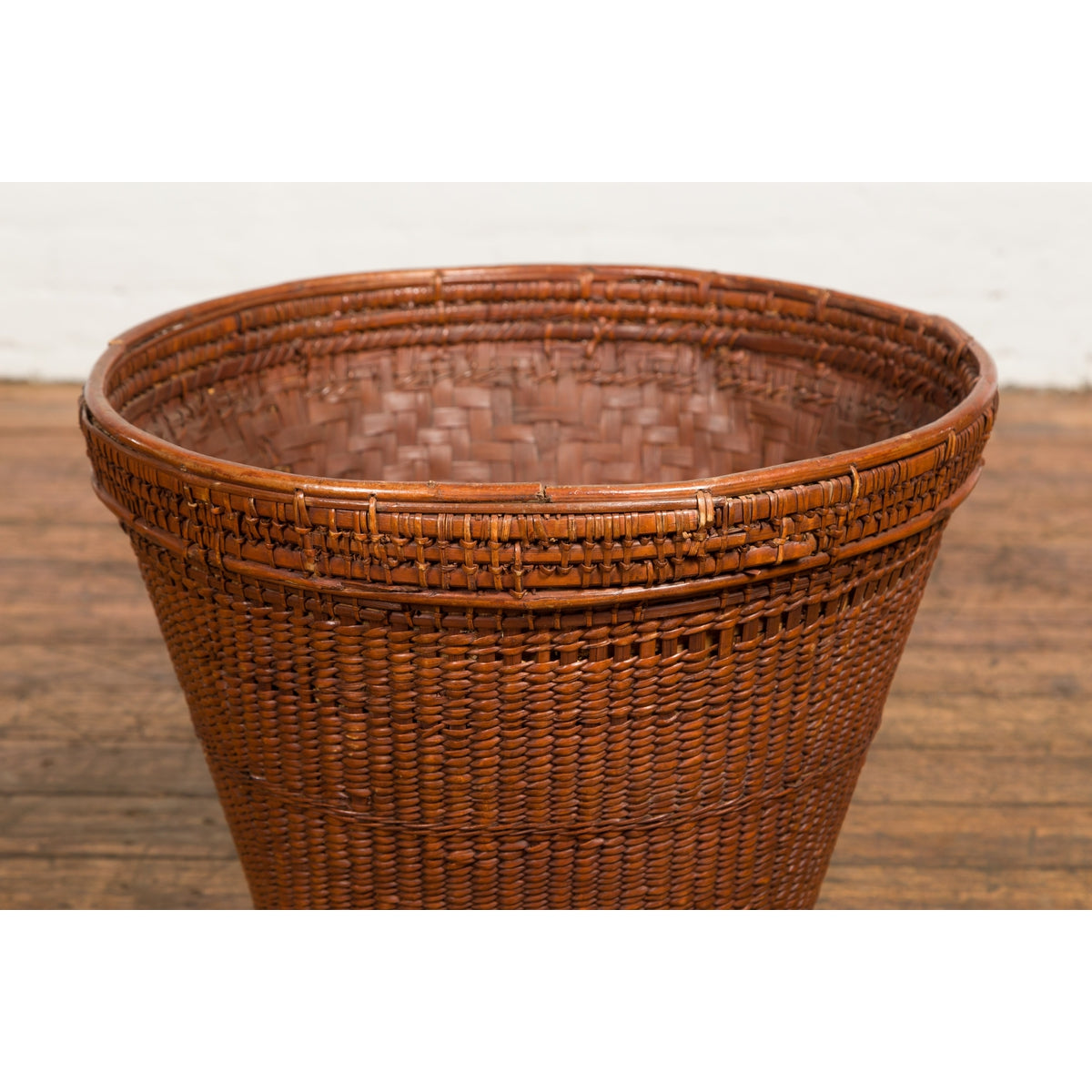 Hand Woven Rattan and Bamboo Thai 19th Century Grain Basket with Tapering Lines-10. Asian & Chinese Furniture, Art, Antiques, Vintage Home Décor for sale at FEA Home